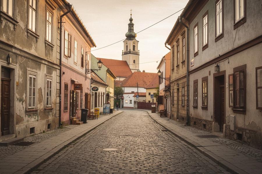 Uličky historického mesta na Slovensku pri pomalom cestovaní.